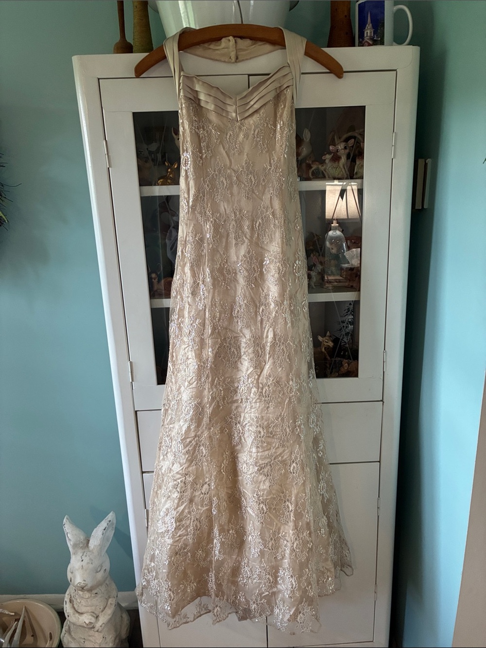 Zum Zum by Niki Livas jr sz 1 Elegant Lace Evening Gown gold & silver Vintage